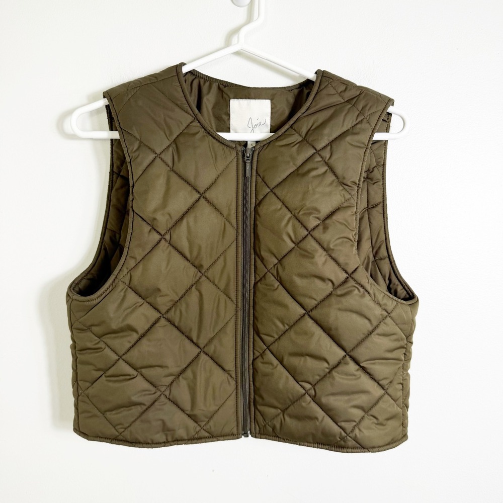 Joie Quilted Puffer Vest Womens Size Small Olive Green Zip Cropped